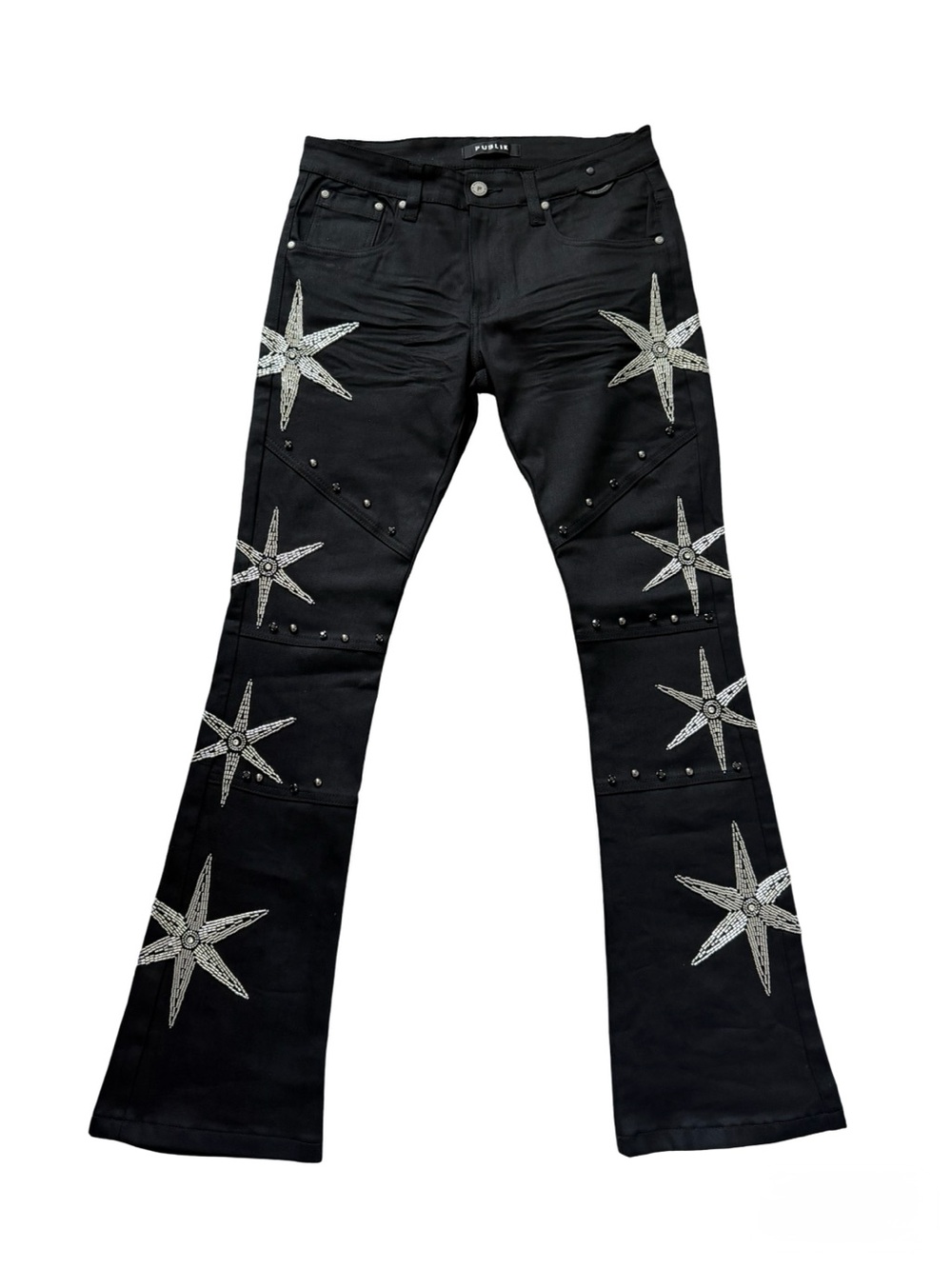 Publik Denim Black Beaded Star Flare Jeans Men’s 32x35 Stretch Y2K
